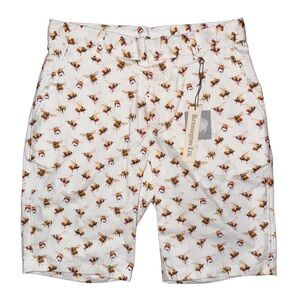 NWT Bee Print Pima Peruvian Cotton Bermuda Statement Shorts Preppy Cottage